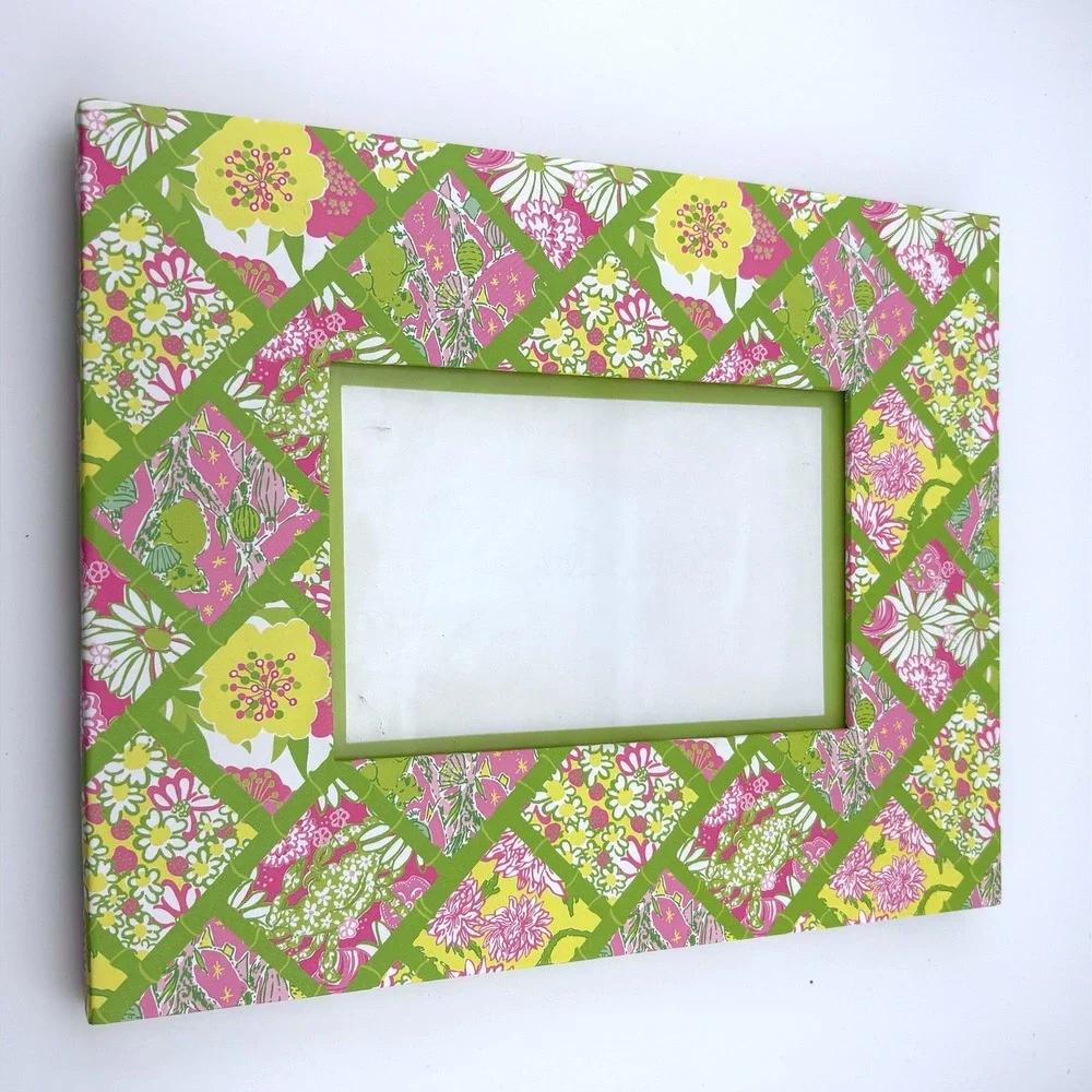 Lilly Pulitzer Pink‎ Green Floral Bamboo Picture Frame